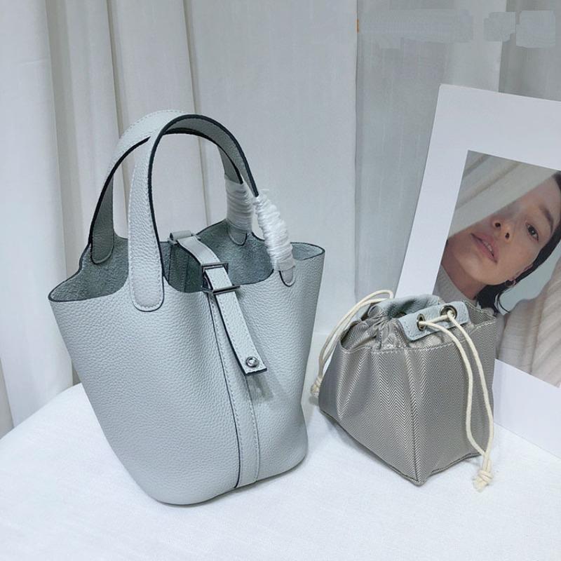 

Женская сумка Jinyan, новая корзина для овощей из кожи Togo, женская сумка с верхним слоем из коровьей кожи, ручная сумка-ведро 16x16x12cm