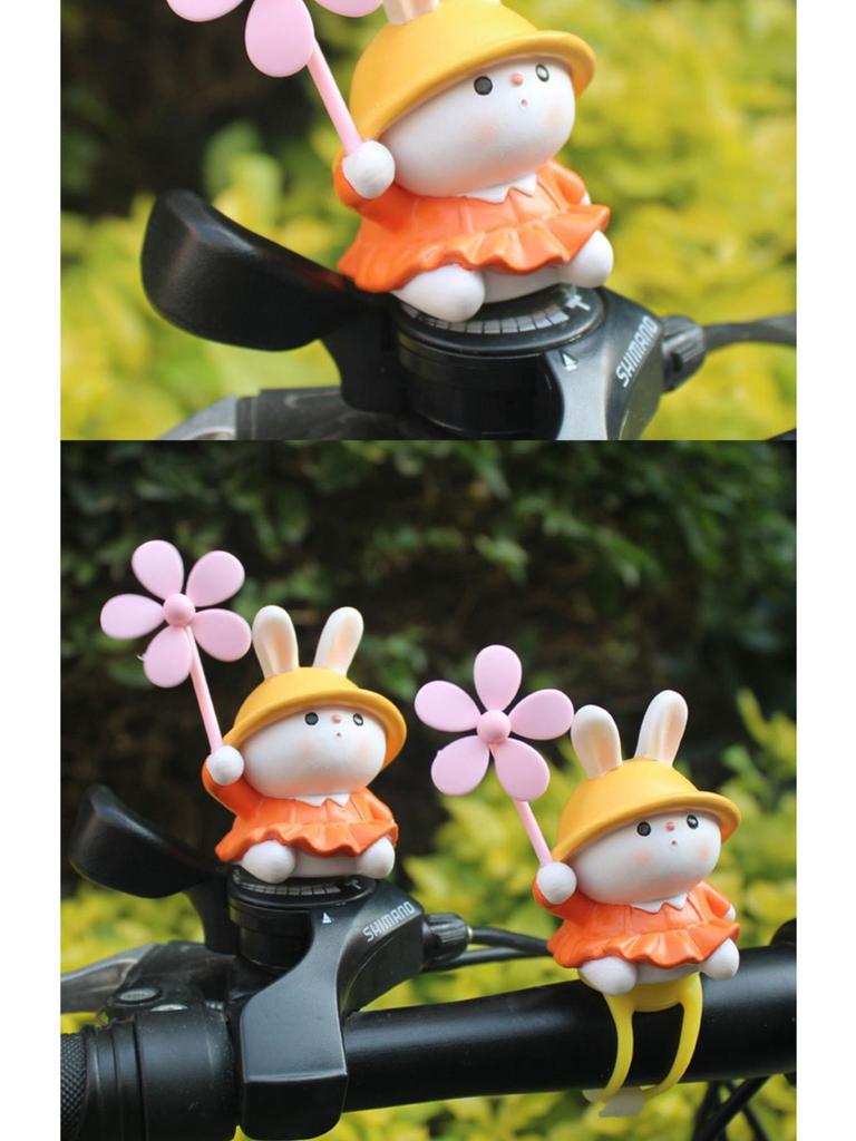 Adorable Rabbit Windmill Bamboo Dragonfly Dashboard Ornament for Scooters, Cars, Bikes, and Motorcycles.