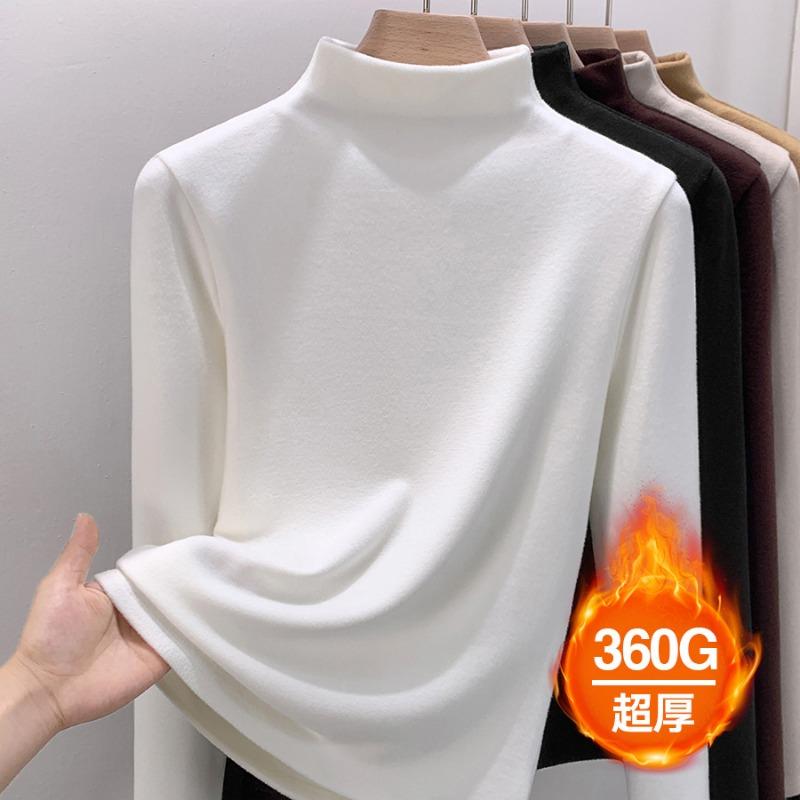 Semi-turtleneck German Velvet Bottoming Shirt with Women's Autumn and Winter Velvet Thickened New Abraded Slim-fit Top