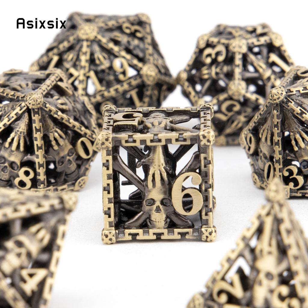 7 Pcs Copper Hand Skull Head Metal Dice Hollow Metal Polyhedral Dice Set Suitable for Role-Playing RPG  Board Game Card Game