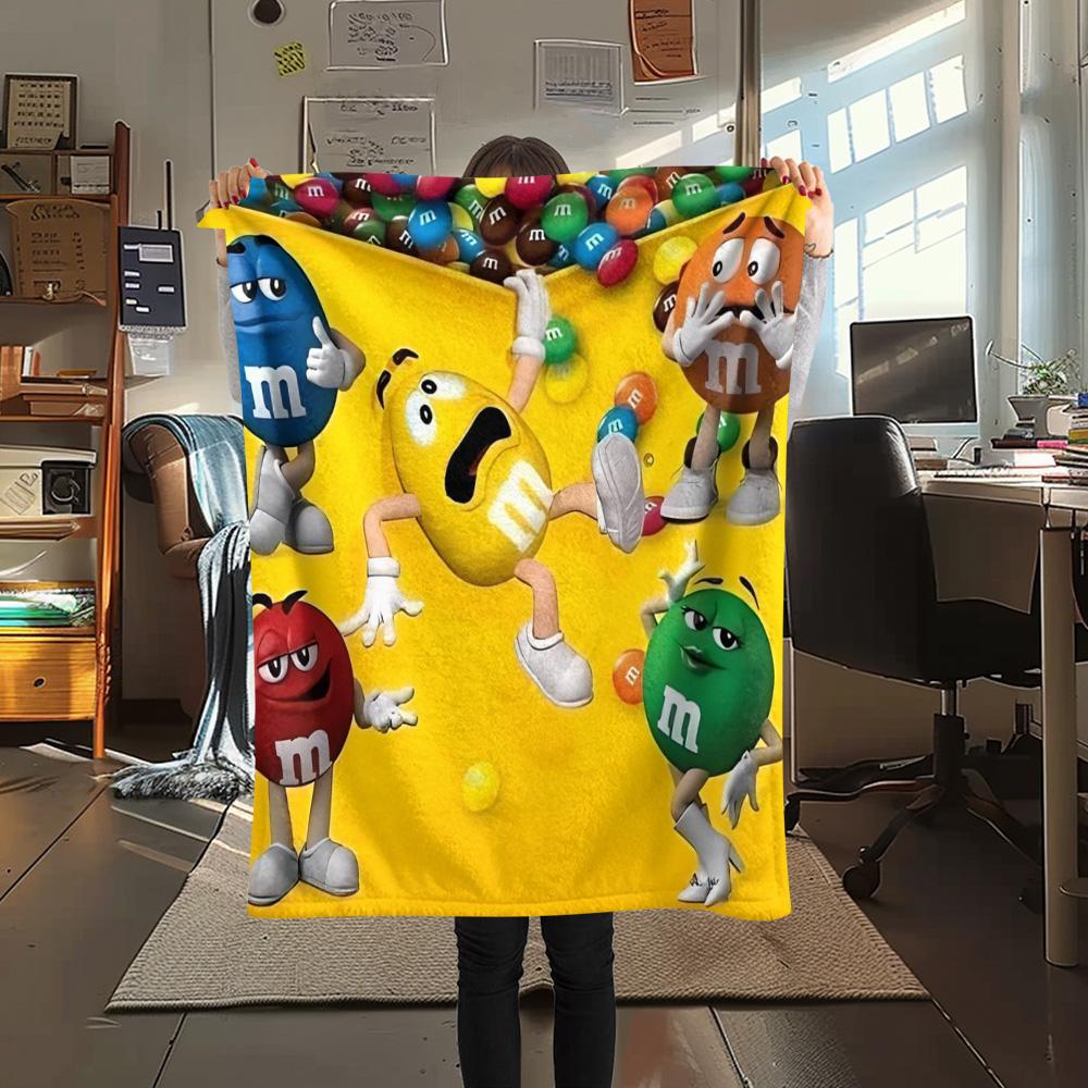 1PC M&M's Patterned Flannel Blanket Suitable For All Seasons for Home Decor Warmth and Comfort Gifts Holiday Present