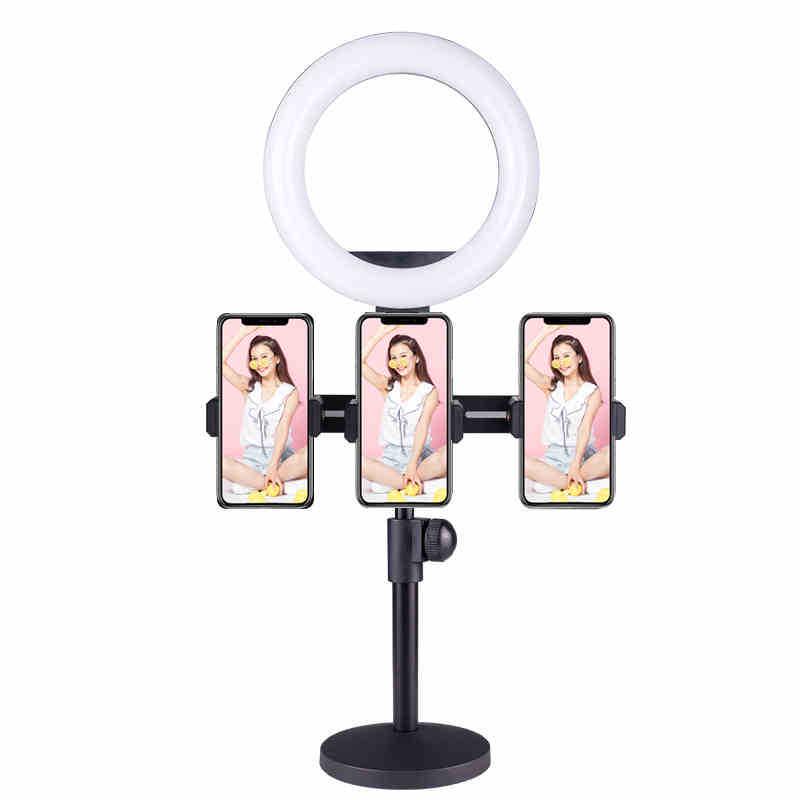 Multi-Functional Mobile Broadcast Stand with Fill Light and Adjustable Camera Positions for Photography and Video Recording