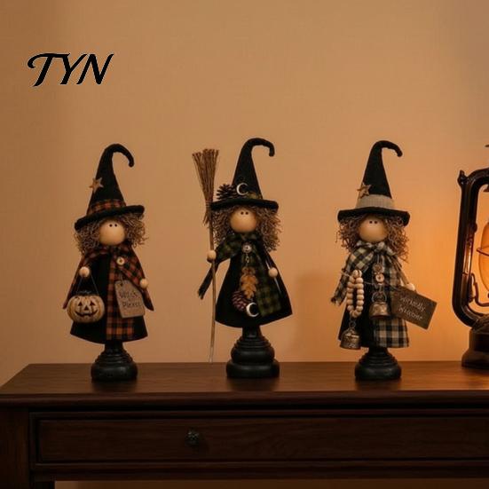 Halloween Witch Ornaments Rustic Resin Figurine, Fall Tabletop Decor, Vintage Farmhouse Retro Decor Statue for Mantel Shelf, Thanksgiving Harvest Home