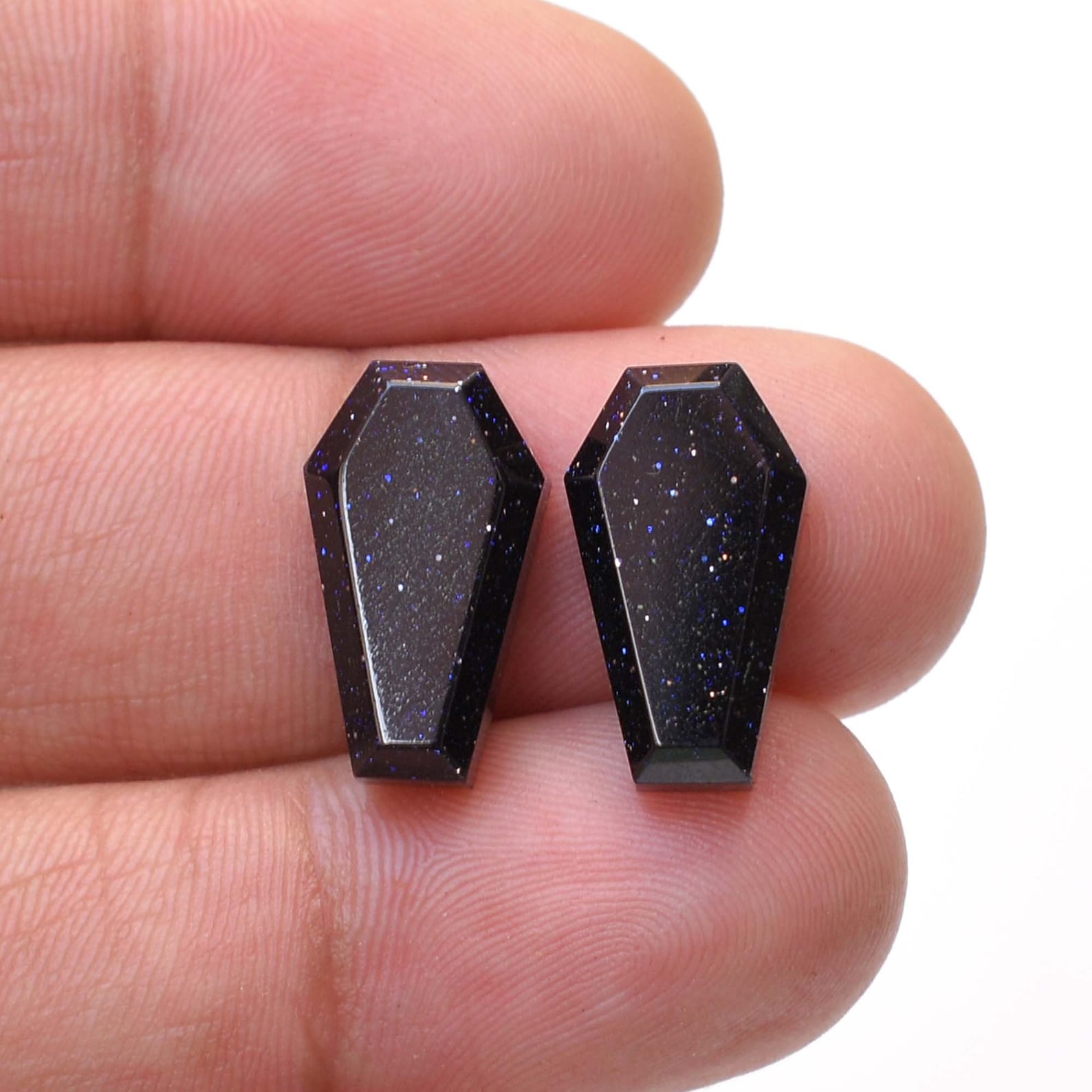 Natural Bloodstone Coffin Cut Gemstone | Loose Coffin Shape Bloodstone Cabochon | Gothic Gemstone for Jewelry Making 7x10mm (1 Piece) синий