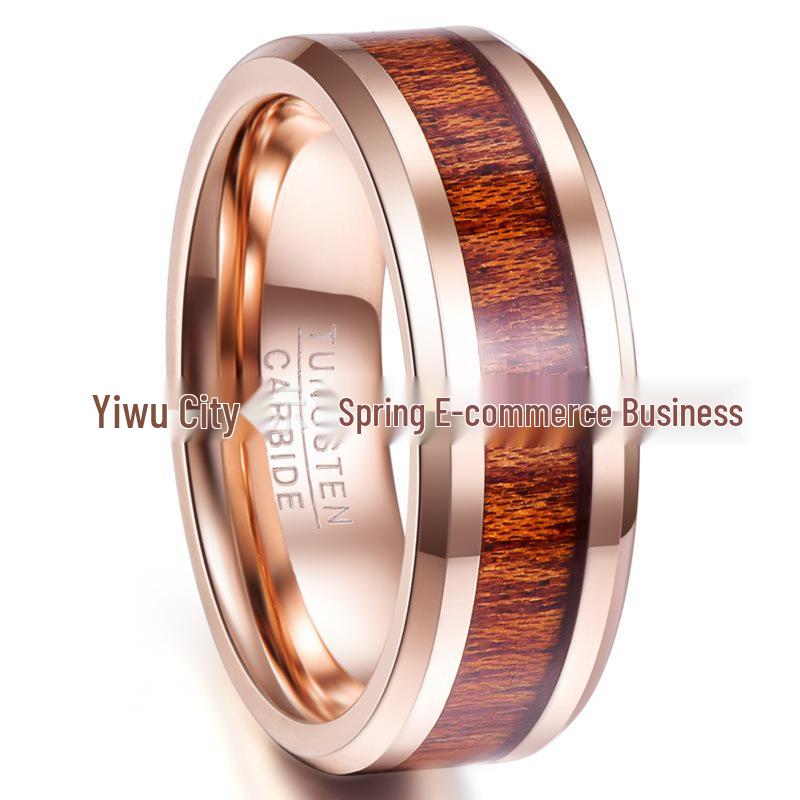 

Gold-Plated Tungsten Steel Ring with Wood Inlay, 8MM Wide, Men s Sizes 6-15 Size 11.5 золотой