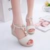 Summer High-heeled Wedge Sandals Female Fish Mouth Beading Shoes Women Shoes