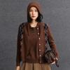 Women's Cashmere Diamond Pattern Cardigan - Retro Color-Blocked Long Sleeve Sweater for Autumn/Winter