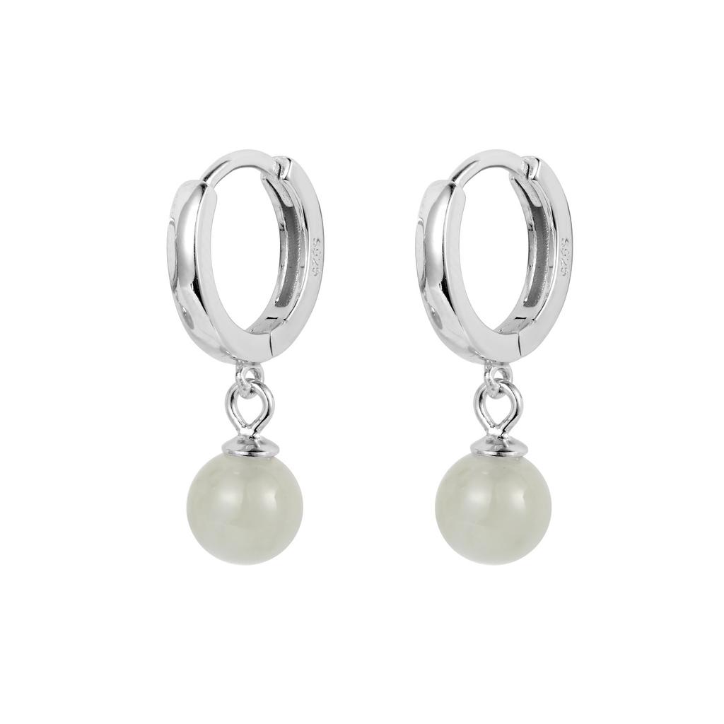 925 Silver Hetian Jade Earrings for Women Girls Green Fresh Jewelry Gift
