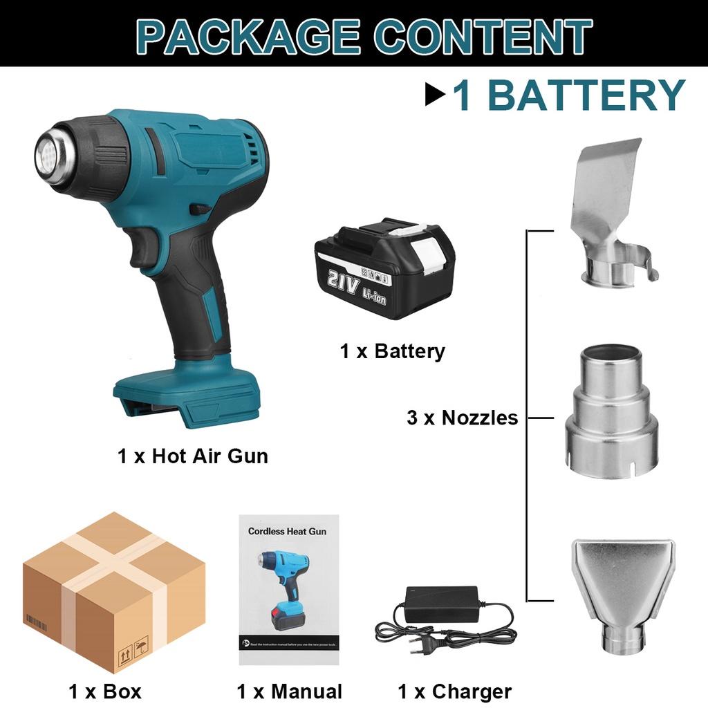 Pistolas de calor elétricas sem fio, 1000w, ar quente, ferramenta elétrica, secador para solda, ferramentas de embalagem retrátil, bateria de 18v