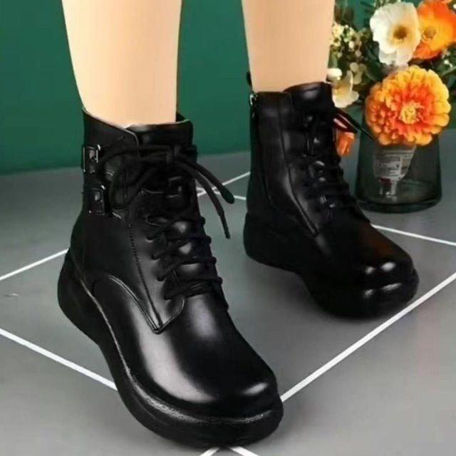 Women Leather Wool Snow Boots Short Boots Women Winter Fleece Lined Thick Sole Cotton Boots Fashion Boots