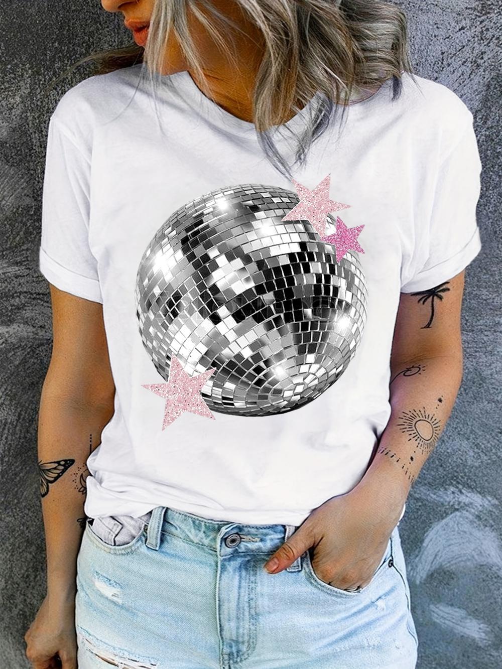 

Fivepointed Star Print T Shirt Women Fashion Graphic Shirts Casual Short Sleeved White Female Tee Oneck Harajuku Tshirts 4XL