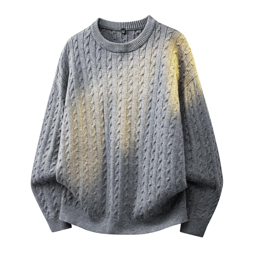 Svetr jednobarevný, Pánský a dámský svetr s dlouhým rukávem, Podzimní a zimní pletený základní svetr s kulatým výstřihem