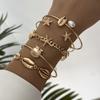 Multilayer Starfish Imitation Pearl Chain Bracelets Set for Women Dainty Shell Open Bangle Vacation Stackable Jewelry Gift