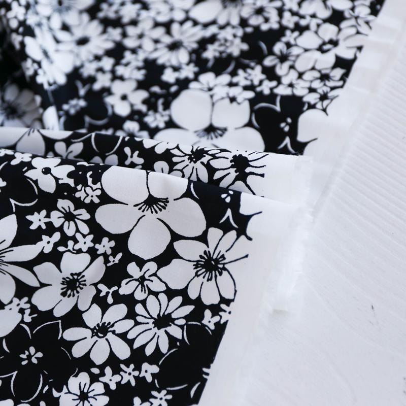 Italian Black & White Floral High-Count Cotton Poplin Fabric for Designer Dress Shirts