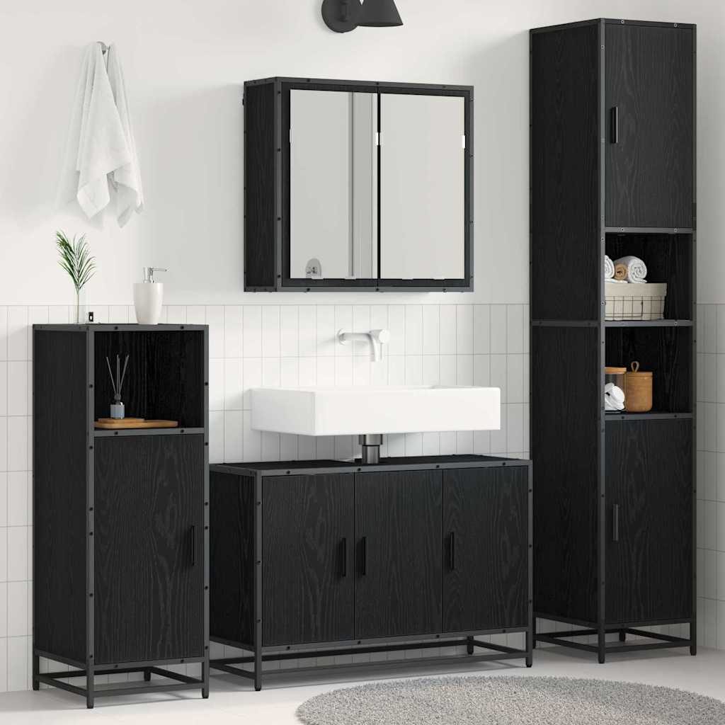 Bathroom Furniture Set 4 Pcs Black Oak Effect Particleboard