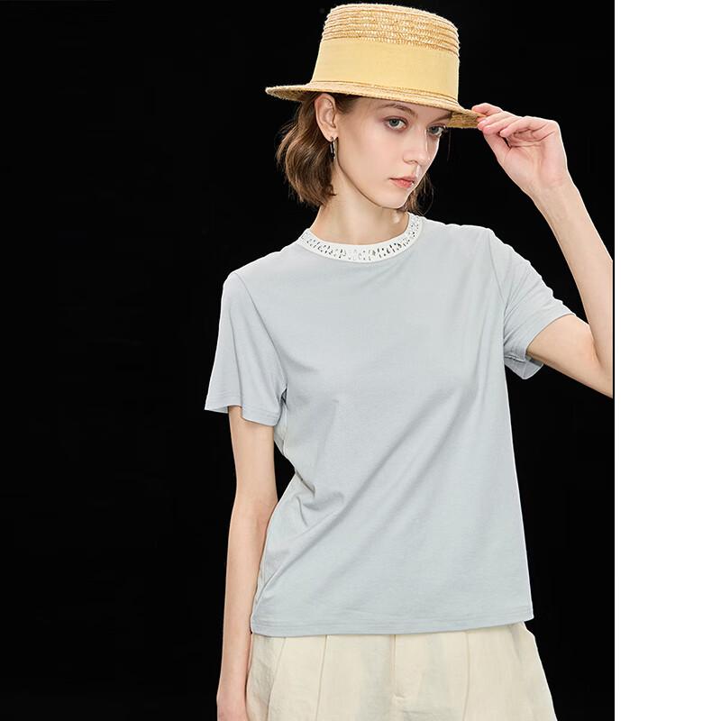 Wudao Women's Modal Faux Two-Piece Beaded T-Shirt