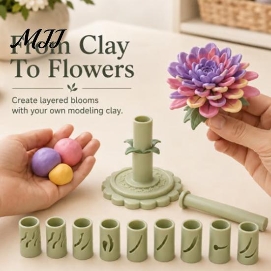 Pottery Studio Accessories Modular Clay Bloom Maker, Flower Shaping Tool with 9 Sleeve Patterns, 3D Craft Tools Printed DIY Stackable Press
