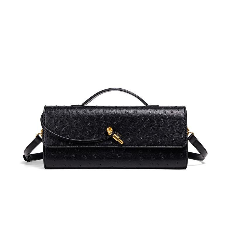 

Ostrich-patterned Pin Buckle Evening Bag, Niche Crossbody Style, Hand-held Bag, Flap Single-shoulder Slingback Accordion Bag