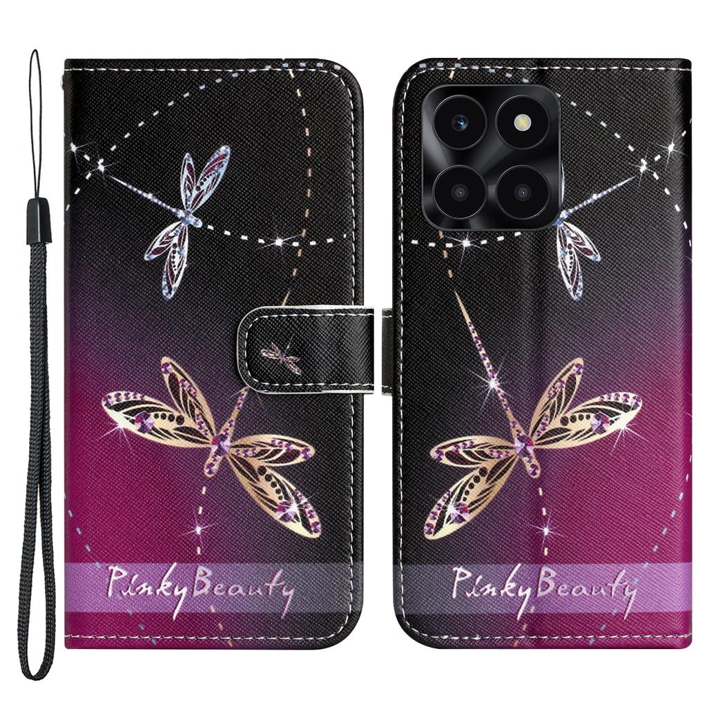 כיסוי טלפון מעור בהדפסת דוגמה תלת-ממדית עבור Honor X6a 4G/X6b 4G/X6c 4G מעמד ארנק כיסוי פליפ עם רצועה