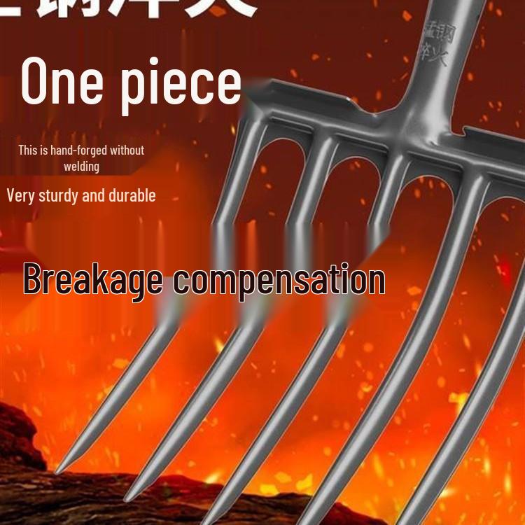 Vierzahnige Gabel aus Vollstahl: Bodenumdreh- und Lockerungswerkzeug mit Holzgriff