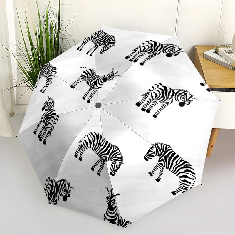

1pc Zebra Pattern Automatic Opening/Closing Folding Umbrella with 8 Ribs, Plastic Handle, Windproof Portable Sunshade Umbrella yy251222204