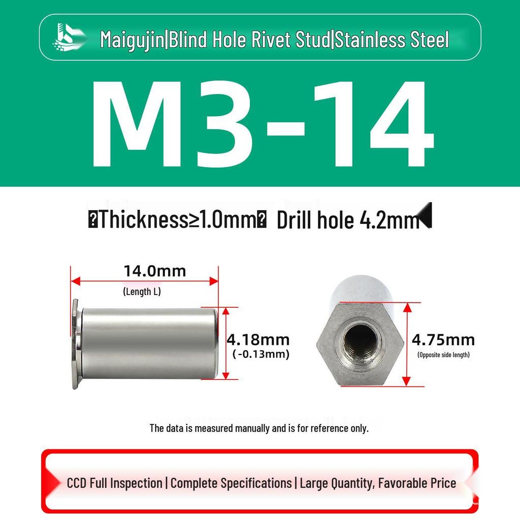Carbon or Stainless Steel Anti-Blind Hole Press-In Studs TBSOS/M3-M6 Rivet Bolts In Stock