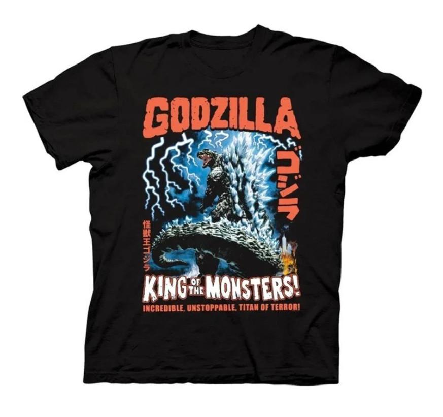 Godzilla Mens T-Shirt Classic Vintage Lightning Godzilla Image With Kanji Unisex T-Shirt L
