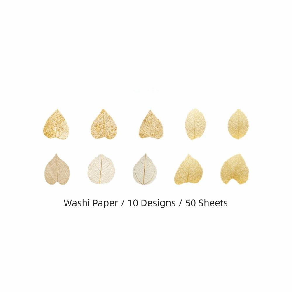 50Pcs Self-adhesive DIY Leaf Paper Stickers Leaf Shape DIY Scrapbooking Yellow Autumn Leaves Series Washi Paper Stickers