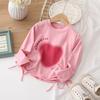 Girls Fall Korean Heart Drawstring Irregular Long Sleeve T Shirt Baby Fashionable Top