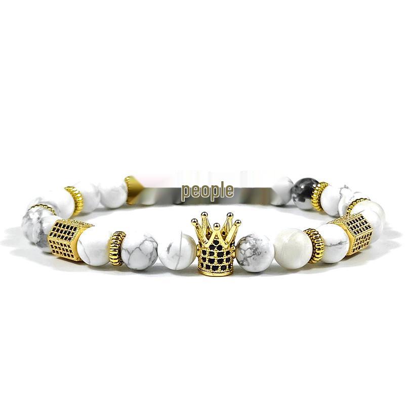 Tiger Eye Crown Bracelet with Copper and Zircon Hexagonal Beads 8MM-19-19.5CM
