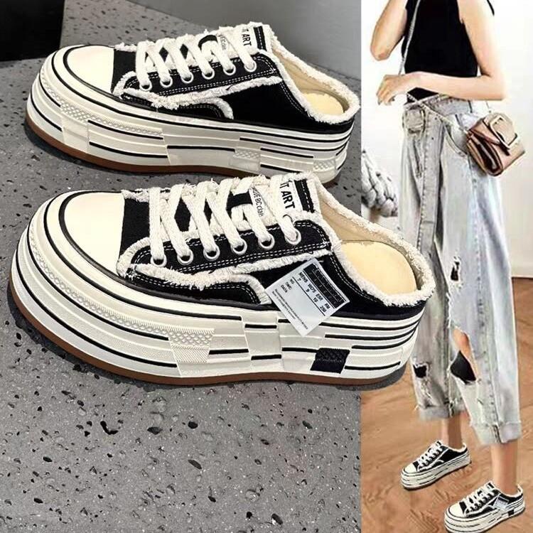 New thick-soled heightening niche design casual canvas shoes women's versatile fashion trendy shoes board shoes single shoes
