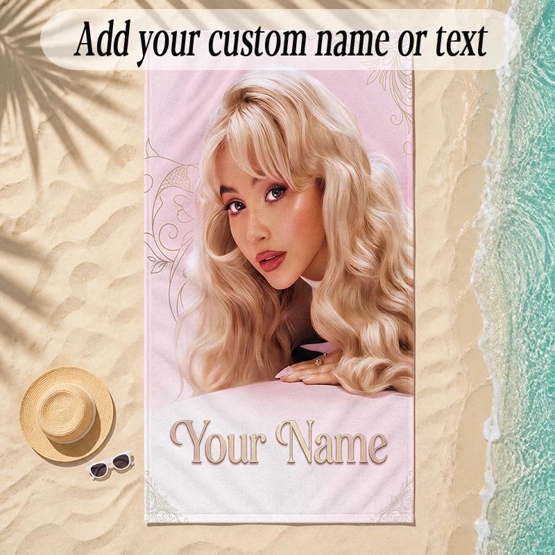 Beach TowelSabrina Carpenter Custom Name Text Personalized Soft Towel for Beach Pool Indoor Home Decor Gift