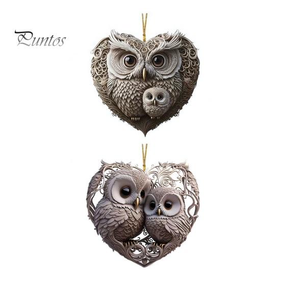 Uggla Prydnad Kärlek Hjärtform Par Uggla Hängande Dekoration 2D Akryl Julgransprydnad för Alla hjärtans dag Heminredning