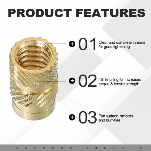 PATIKIL 1/4"-20x10x8mm Threaded Insert, Brass Heat-Set Insert Female Threaded Insert Nut, Recessed Nut for Plastic and 3D Printed Parts, Gold