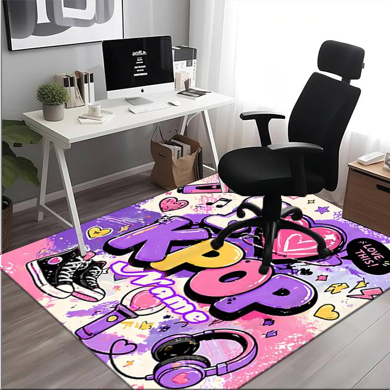 1PC Custom Name Love Kpop Music Style Theme Floor Mat Ideal for Living Room, Game Rooms, Office, Bedroom,Floor Mat Playful Design