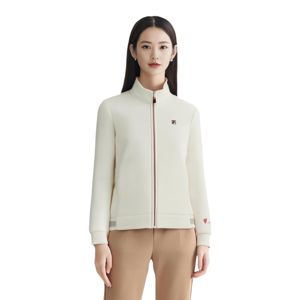 FILA Warm Comfortable Lightweight Fashionable Zipper Solid Color Knit Sweater Women tops White F11W111503F-NV