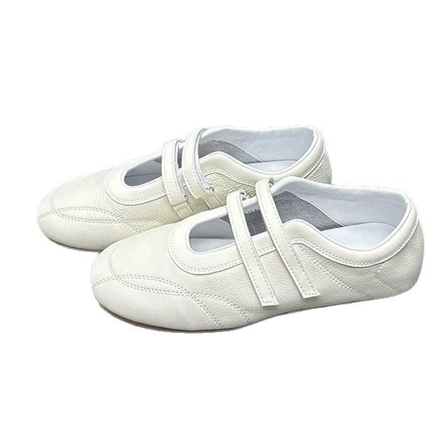 Sheepskin Version~ Korean Round Head Shallow Mouth Casual Sports Shoes Velcro Mary Jane Shoes Single Shoes Women's Flat-bottomed German Training Shoes