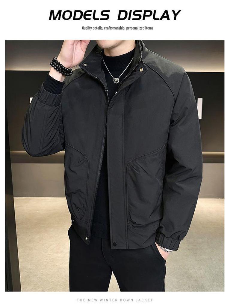 Męska modna kurtka z bawełnianym wypełnieniem - stójka, wszechstronna odzież robocza na wiosnę, jesień i zimę