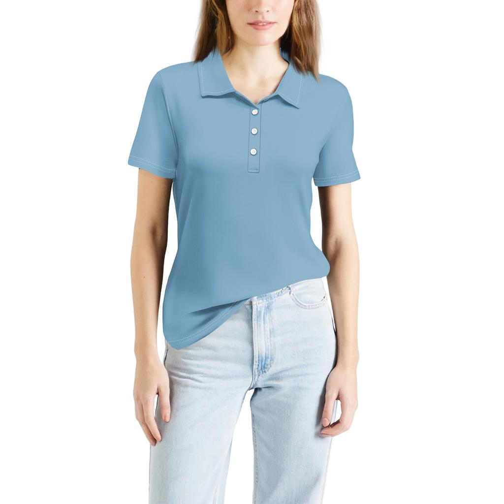 Women's Fashion Lapel Short Sleeve Solid Color Printed Button Top