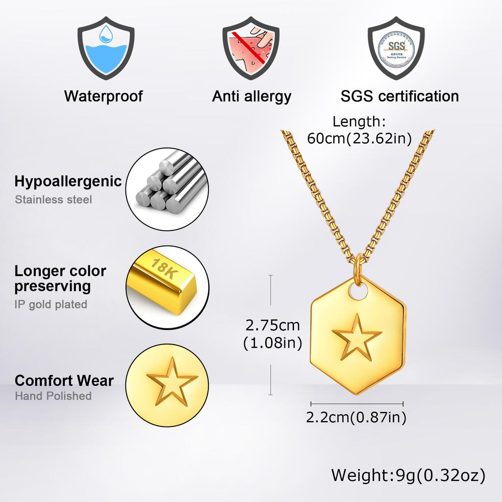 Vnox 60cm Stylish Dog Tag Pendant Neckalce for Men, Stainless Steel Geometric Box Chain Necklace, Birthday Graduate Father Gift