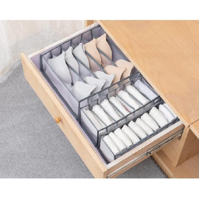Wardrobe Organizer, 7 Grids Washable Clothes Organizer for Folded Clothes, 2 Pieces Foldable Wardrobe Clothes Organizer for Jeans, Dividers Nylon