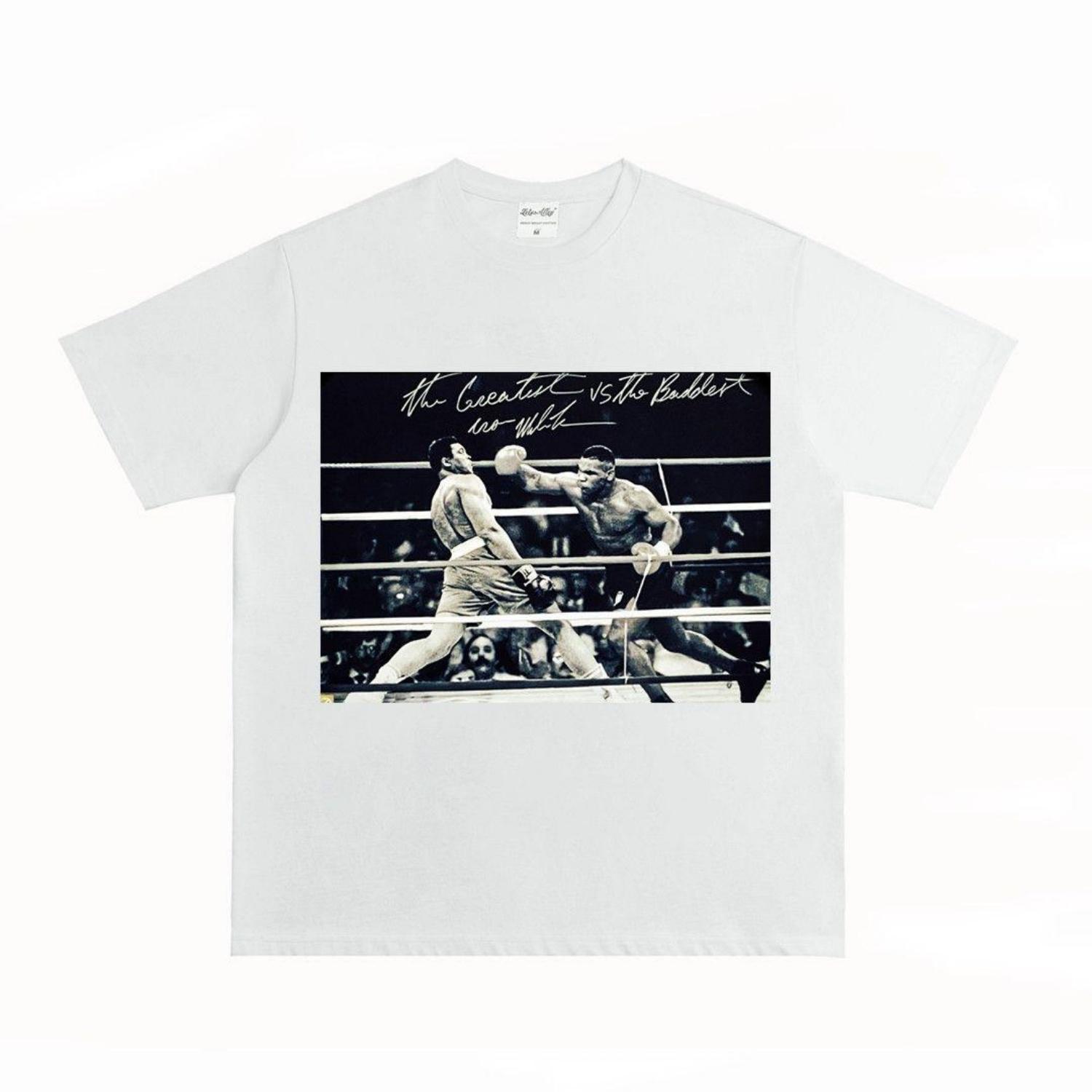 

Boxing Champion Ali Tyson Poses for A Photo In An American-style Short-sleeved T-shirt with A Small Neckline Made of Pure Cotton XXXXXL чорний