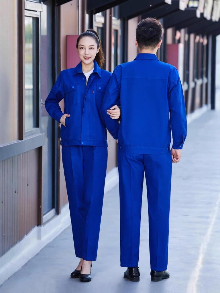 Herr Dubbellagers Arbetsklädesset i Ren Bomull - Enfärgat, Förtjockad Kostym för Svetsning, Kolbrytning, Höst & Vinter.