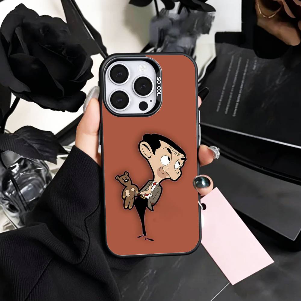 Grappige Mr B- BeanS Telefoonhoesje Voor iPhone17,16,15,14,13,12,11 Plus,Pro Max Gekleurd Binnenkant Zilverkleurig