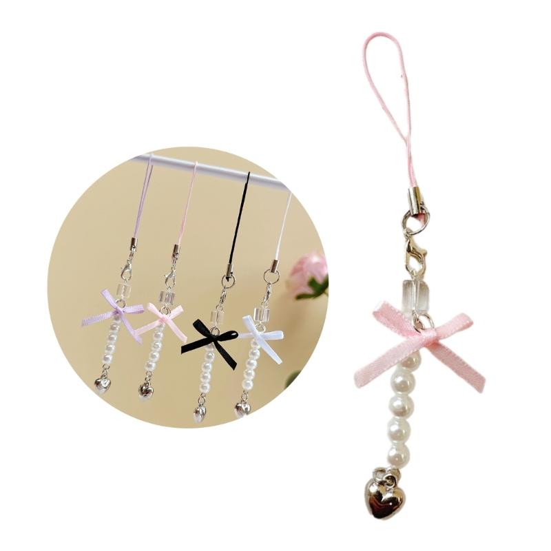 Sweet Phone Chain Strap Lanyard Bowknot Heart Bead Pendant Phone Charm Hanging Decoration Cute Phone Accessories