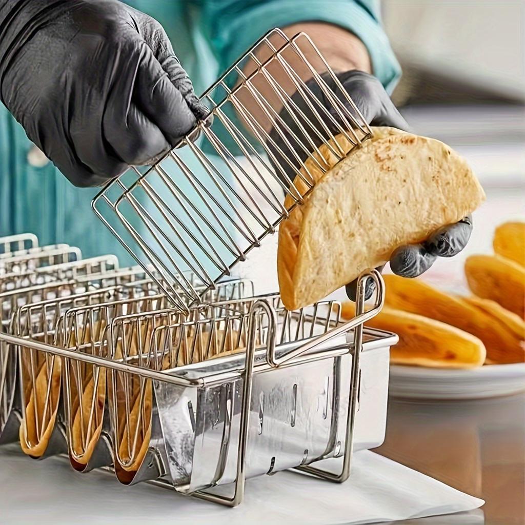 1 Set 8-Fächer Taco Frittierkorb Edelstahl Anti-Rutsch-Griff Geeignet für den Heim- und Partygebrauch