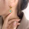 Vintage 316L Stainless Steel Gold Color Turquoise Stone Hoop Earrings For Women High Quality Girls Round Huggies Jewelry Party