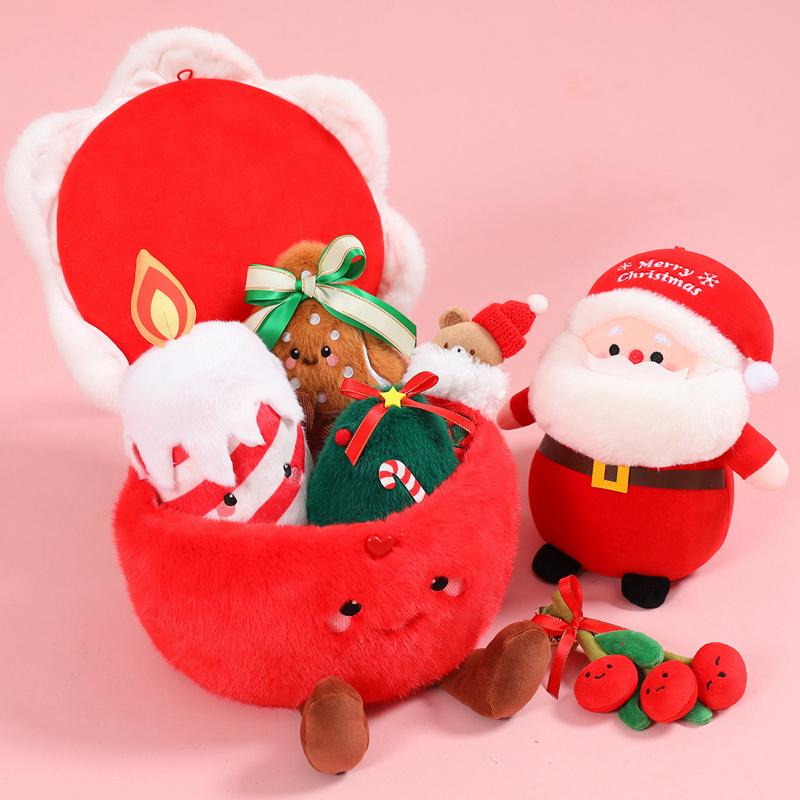 Adorable Merry Xmas Plush Toy Holiday Present Stuffed Gentle Santa Claus Gingerbread Man Sock Bell Tiny Xmas Tree Home Decor