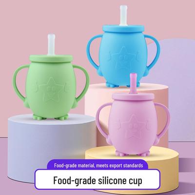Silicone Toddler Training Cup with Straw Lid, Anti-fall Design