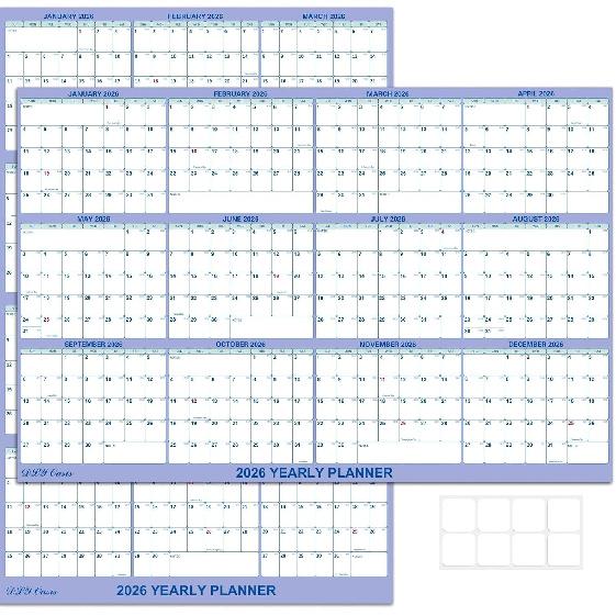 24  x 36  2026 Wall Calendar, Folded Wet & Dry Erase Wall Calendar 12 Month, Yearly Laminated Wall Calendars, Reversible Annual Planner,